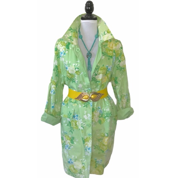 Michael Kors Reversible Green Floral Trench Coat - Picture 6 of 7
